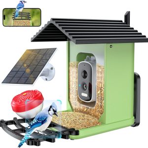 Bird Feeder with Camera, 2K HD AI Identify Smart Bird House Camera with Solar Powered, Live View, Instant Arrival Alerts, Auto Capture Video for Outside, Supports 2.4GHz Wi-Fi Only, Bright Green